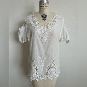 SW New York - Cotton Embroidered Cold Shoulder Tunic Top